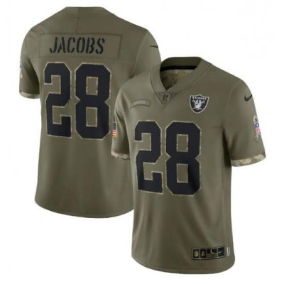 Men Las Vegas Raiders 28 Josh Jacobs Olive 2022 Salute To Service Limited Stitched Jersey