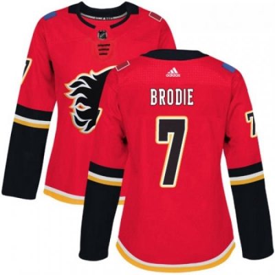 Womens Adidas Calgary Flames 7 TJ Brodie Authentic Red Home NHL Jersey