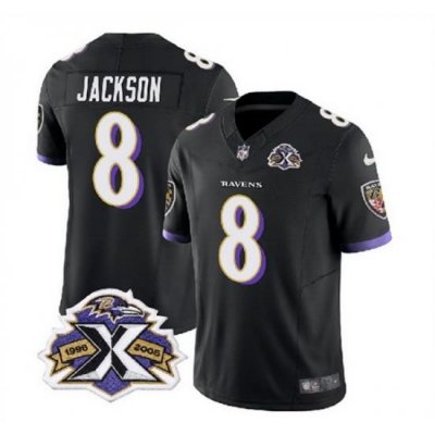 Men Baltimore Ravens 8 Lamar Jackson Black 2023 F U S E With Patch Throwback Vapor Limited Jersey