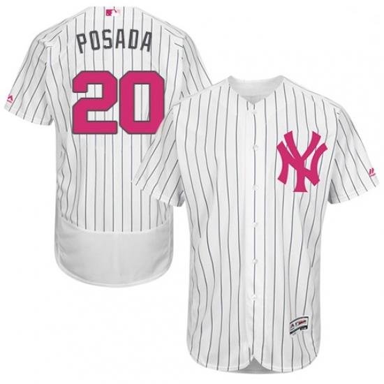 Mens Majestic New York Yankees 20 Jorge Posada Authentic White 2016 Mothers Day Fashion Flex Base MLB Jersey