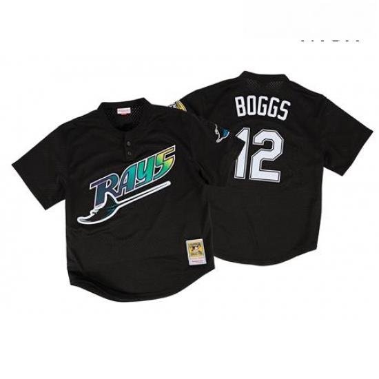 Mens Mitchell and Ness 1998 Tampa Bay Rays 12 Wade Boggs Authentic Black Throwback MLB Jersey