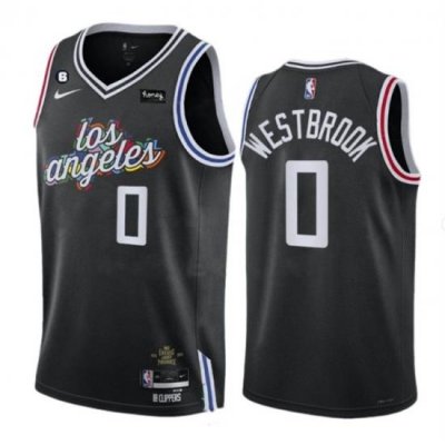 Men Los Angeles Clippers 0 Russell Westbrook Black 2022 23 City Edition With NO 6 Patch Stitched Jersey