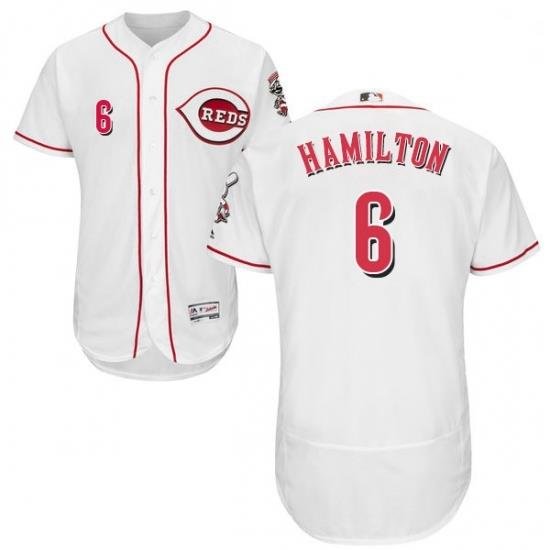 Mens Majestic Cincinnati Reds 6 Billy Hamilton White Home Flex Base Authentic Collection MLB Jersey