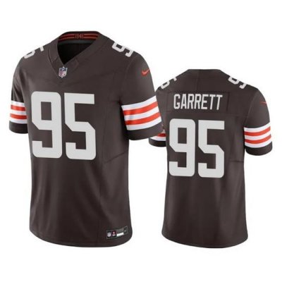 Men Cleveland Browns 95 Myles Garrett Brown 2023 F U S E  Vapor Untouchable Limited Stitched Jersey