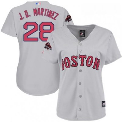 Womens Majestic Boston Red Sox 28 J D Martinez Authentic Grey Road 2018 World Series Champions MLB Jerse