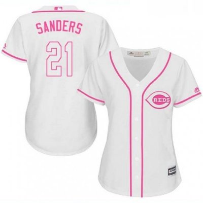 Womens Majestic Cincinnati Reds 21 Reggie Sanders Replica White Fashion Cool Base MLB Jersey