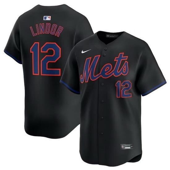 Men NeW York Mets 12 Francisco Lindor Black Alternate Limited Stitched Baseball Jersey