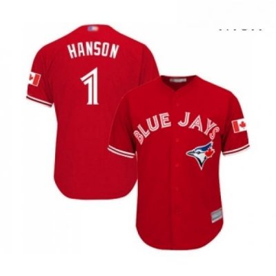 Mens Toronto Blue Jays 1 Alen Hanson Replica Scarlet Alternate Cool Base Baseball Jersey