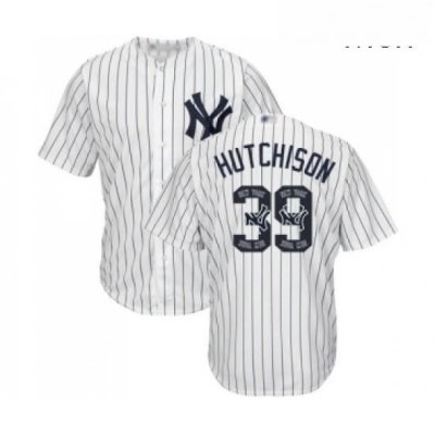 Mens New York Yankees 39 Drew Hutchison Authentic White Team Logo Fashion Baseball Jersey