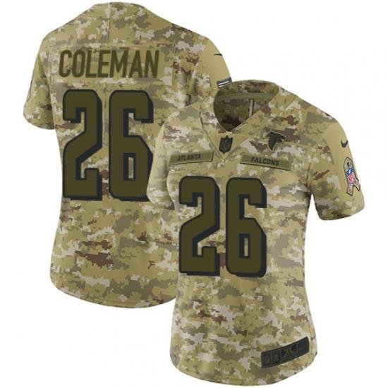 Nike Falcons #26 Tevin Coleman Camo Women Stitched NFL Limited 2018 Salute to Service Jersey