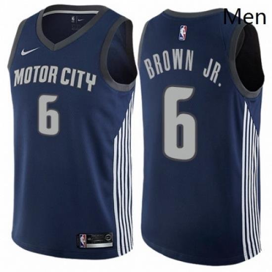 Mens Nike Detroit Pistons 6 Bruce Brown Jr Swingman Navy Blue NBA Jersey City Edition