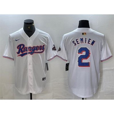 Men Texas Rangers 2 Marcus Semien White Gold Cool Base Stitched Baseball Jersey