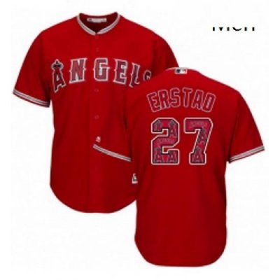 Mens Majestic Los Angeles Angels of Anaheim 27 Darin Erstad Authentic Red Team Logo Fashion Cool Base MLB Jersey