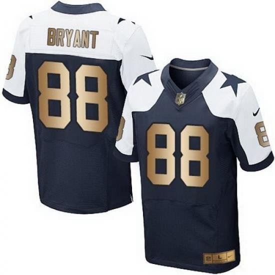 Nike Cowboys #88 Dez Bryant Navy Blue Thanksgiving Throwback Mens Stitched NFL Elite Gold Jersey