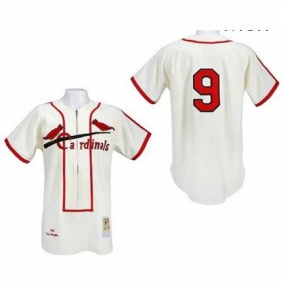 Mens Mitchell and Ness St Louis Cardinals 9 Roger Maris Replica Cream Throwback MLB Jersey