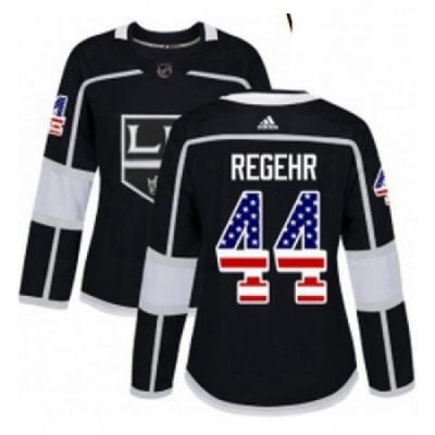 Womens Adidas Los Angeles Kings 44 Robyn Regehr Authentic Black USA Flag Fashion NHL Jersey