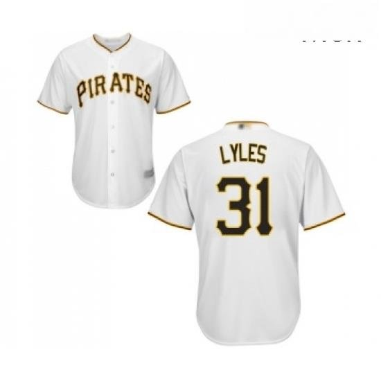 Mens Pittsburgh Pirates 31 Jordan Lyles Replica White Home Cool Base Baseball Jersey