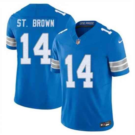 Youth Detroit Lions 14 Amon Ra St Brown Blue 2024 F U S E Vapor Limited Stitched Jersey