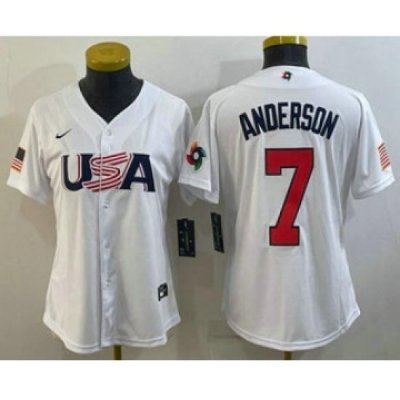 Womens USA Baseball 7 Tim Anderson 2023 White World Classic Stitched Jersey