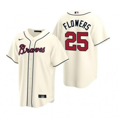 Mens Nike Atlanta Braves 25 Tyler FloWers Cream Alternate Stitched Baseball Jerse