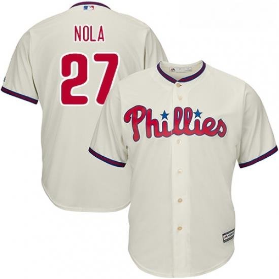 Youth Majestic Philadelphia Phillies 27 Aaron Nola Authentic Cream Alternate Cool Base MLB Jersey