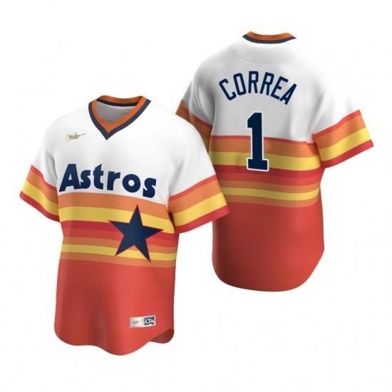 Mens Nike Houston Astros 1 Carlos Correa White Orange CooperstoWn Collection Home Stitched Baseball Jerse