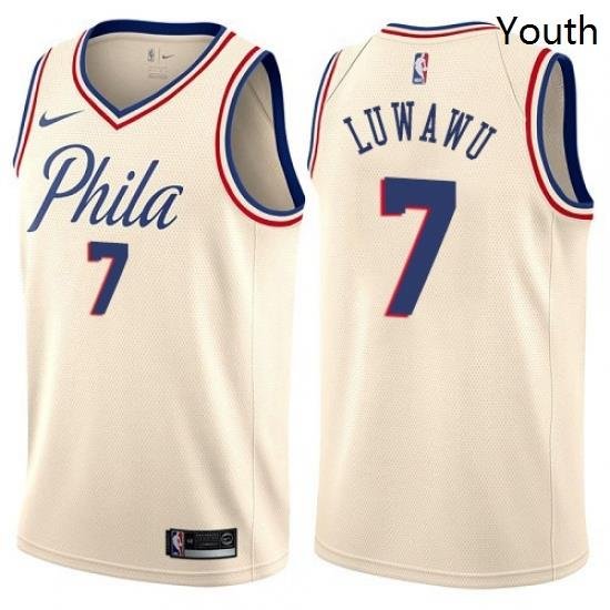 Youth Nike Philadelphia 76ers 7 Timothe Luwawu Swingman Cream NBA Jersey City Edition