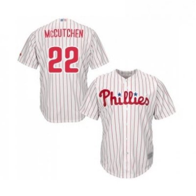 Youth Philadelphia Phillies 22 Andrew McCutchen Replica White Red Strip Home Cool Base Baseball Jersey