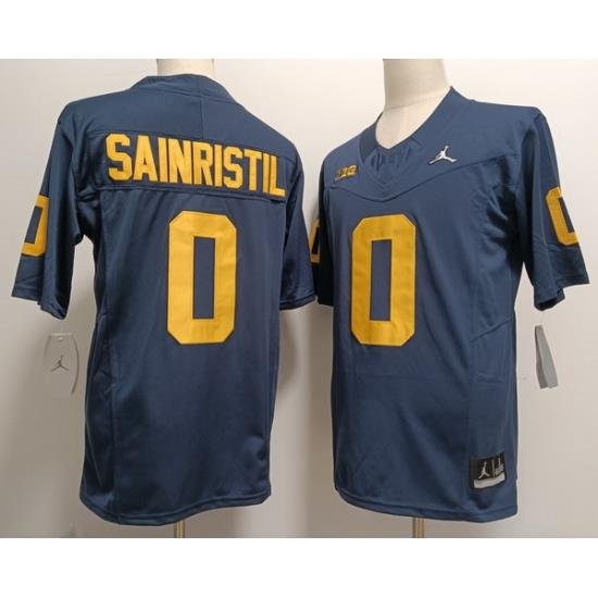 Men Women Youth Michigan Wolverines Mike Sainristil #0 Navy High School F U S E Stitched Jersey