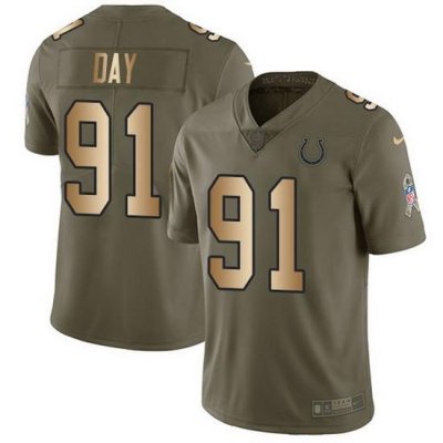 Nike Colts 91 Sheldon Day Olive Gold Men Stitched NFL Limited 2017 Salute To Service Jersey