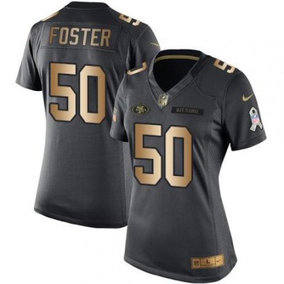 Nike 49ers #50 Reuben Foster Black Womens Stitched NFL Limited Gold Salute to Service Jersey