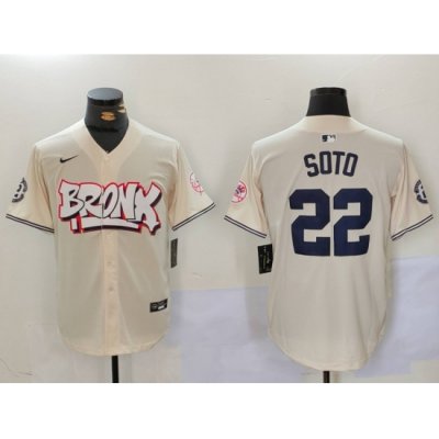 Men New York Yankees 22 Juan Soto Cream The Bronx Graffiti V2 Vapor Limited Stitched Baseball Jersey 2