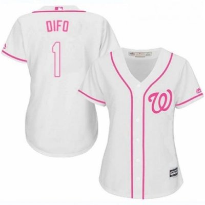 Womens Majestic Washington Nationals 1 Wilmer Difo Authentic White Fashion Cool Base MLB Jersey