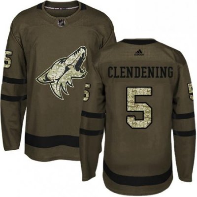 Mens Adidas Arizona Coyotes 5 Adam Clendening Premier Green Salute to Service NHL Jersey