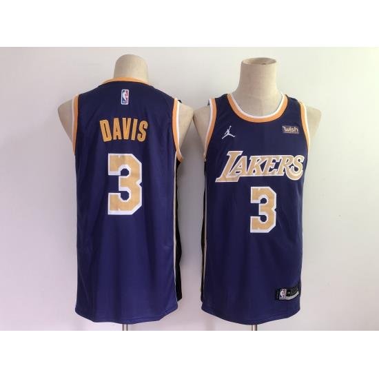 Men Los Angeles Lakers 3 Anthony Davis Purple 2021 Brand Jordan Swingman Stitched NBA Jersey With NEW Sponsor Logo