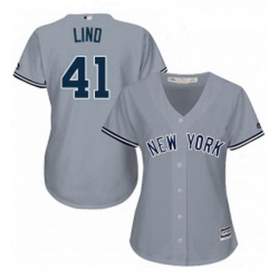 Womens Majestic New York Yankees 41 Adam Lind Replica Grey Road MLB Jersey