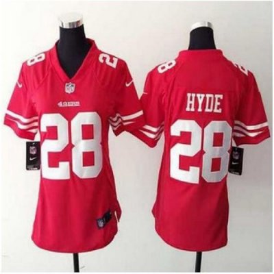 WoMens New 49ers #28 Carlos Hyde Red Team Color NFL Elite Jersey