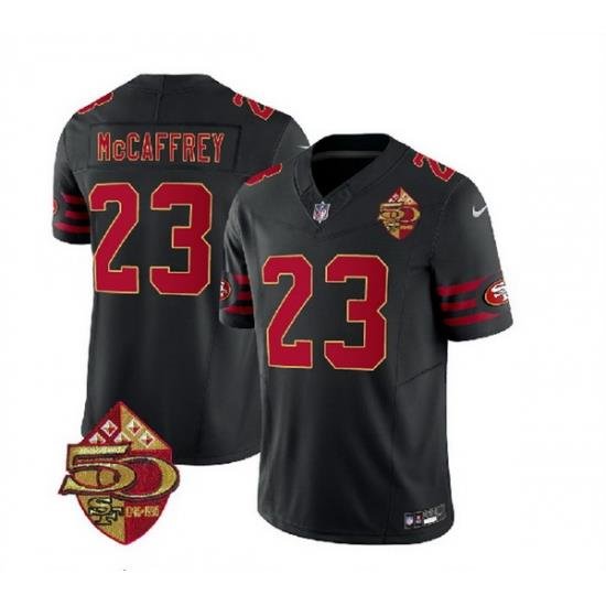 Men San Francisco 49ers 23 Christian McCaffrey Black 2023 F U S E  50th Patch Throwback Stitched Football Jersey