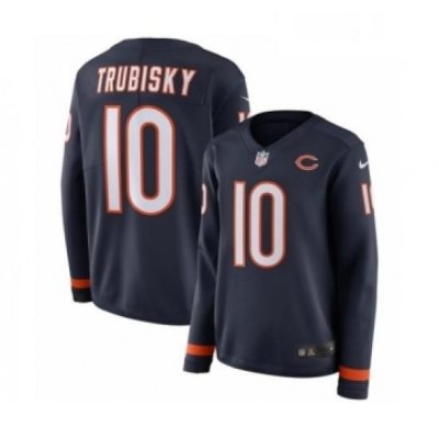 Womens Nike Chicago Bears 10 Mitchell Trubisky Limited Navy Blue Therma Long Sleeve NFL Jersey