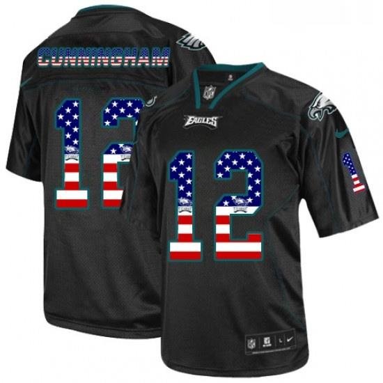 Mens Nike Philadelphia Eagles 12 Randall Cunningham Elite Black USA Flag Fashion NFL Jersey