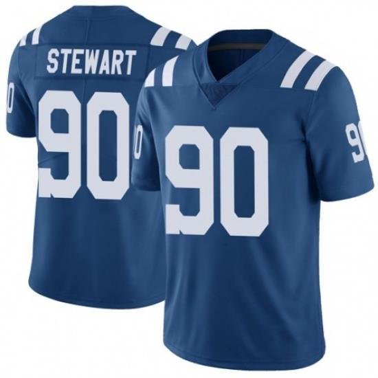 Men Indianapolis Colts Grover Stewart 90 Blue Vapor Sitched NFL Limited Jersey