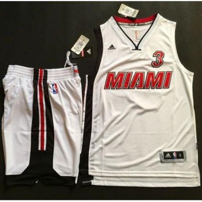 Heat #3 Dwyane Wade White Throwback A Set Stitched NBA Jersey