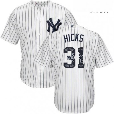 Mens Majestic New York Yankees 31 Aaron Hicks Authentic White Team Logo Fashion MLB Jersey