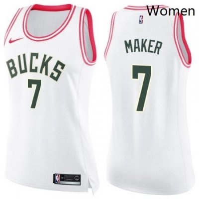 Womens Nike Milwaukee Bucks 7 Thon Maker Swingman WhitePink Fashion NBA Jersey