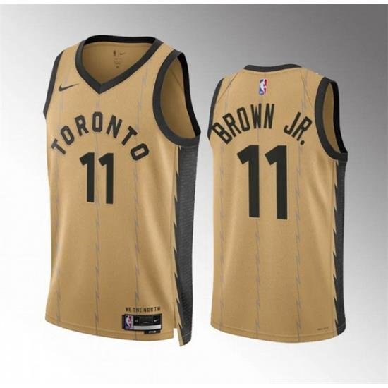 Men Toronto Raptors 11 Bruce Brown Jr Gold 2023 24 City Edition Stitched Basketball Jersey