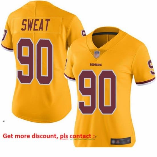 Redskins 90 Montez Sweat Gold Women Stitched Football Limited Rush Jersey