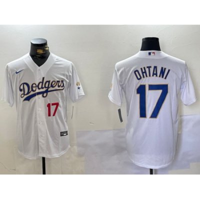 Men Los Angeles Dodgers 17  White Gold Championship Cool Base Stitched Jersey 3