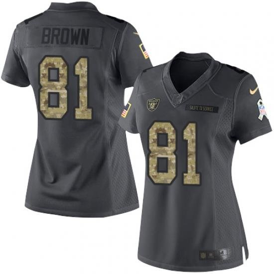 Nike Raiders #81 Tim Brown Black Womens Stitched NFL Limited 2016 Salute to Service Jersey