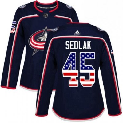 Womens Adidas Columbus Blue Jackets 45 Lukas Sedlak Authentic Navy Blue USA Flag Fashion NHL Jersey