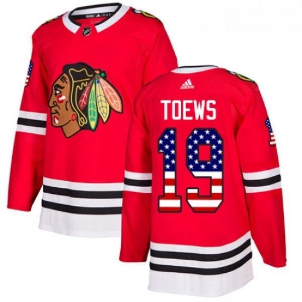 Youth Adidas Chicago Blackhawks 19 Jonathan Toews Authentic Red USA Flag Fashion NHL Jersey